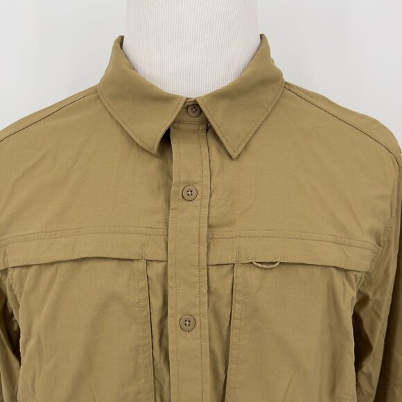 REI Co-Op Men's L Large Solid Khaki Button-Down Shirt Roll Tab Sleeve - Picture 1 of 7